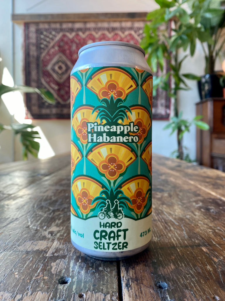 Pineapple habanero hard craft seltzer can on brewery table
